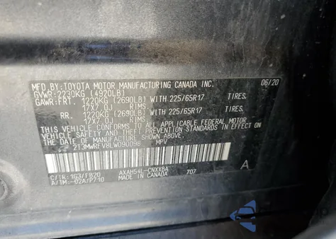 2020 Toyota Rav4 Le z USA, uszkodzony, nr VIN 2T3MWRFV8LW090098